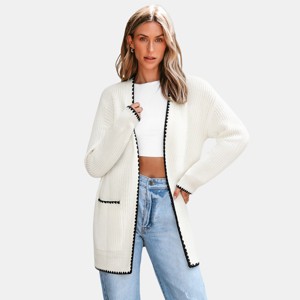 Women's White Chic Open-Front Longline Cardigan with Contrast Trim - Cupshe - 1 of 4