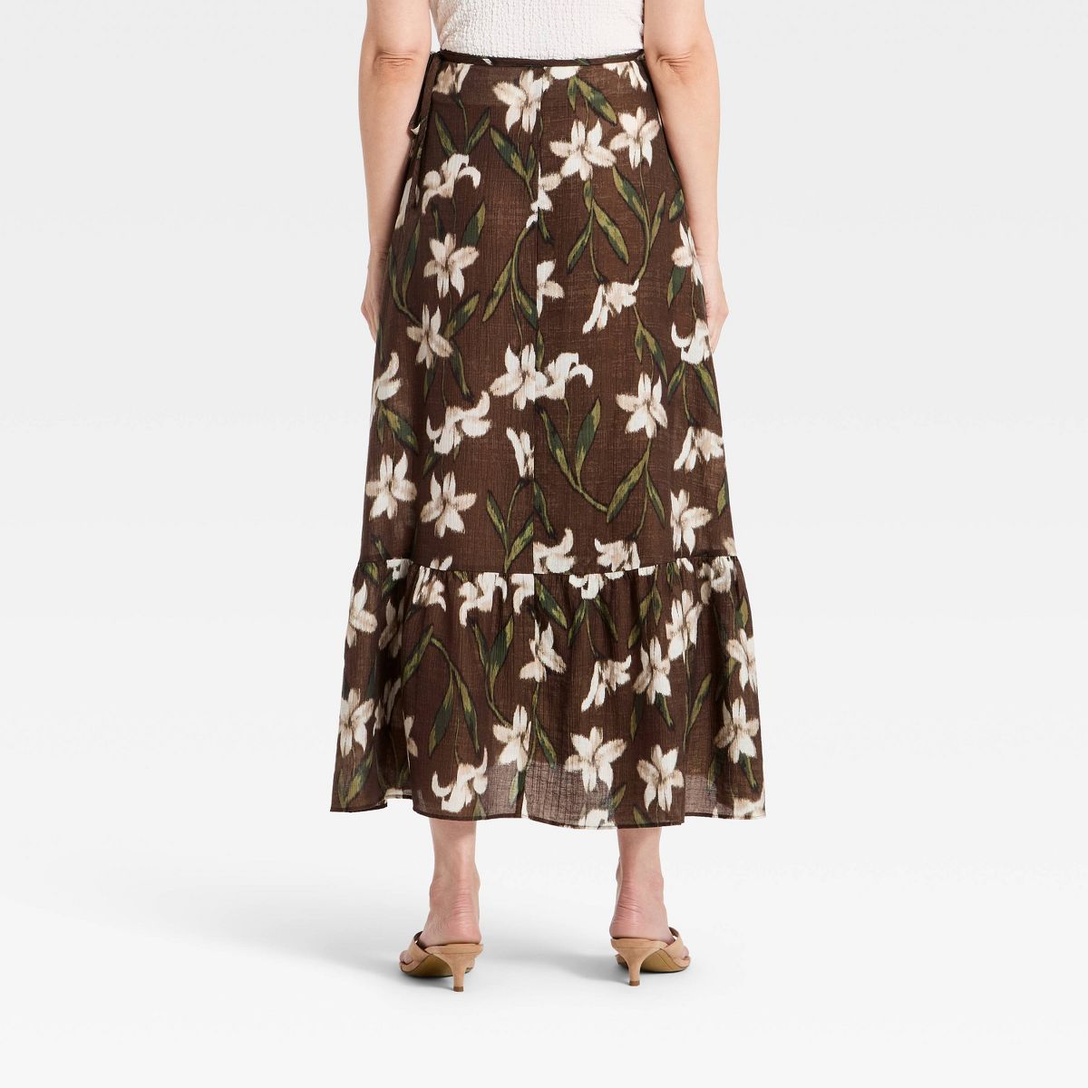 Women's Floral Wrap Maxi Skirt - A New Day™ Brown - thumbnail 2