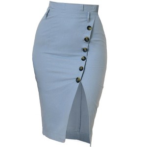 Allegra K Women's Vintage Button Decor Belted Split Front Knee Length Pencil Skirt - 1 of 4