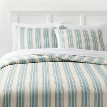 Printed Easy Care Duvet Cover and Sham Set Ivory/White/Sage Green Striped - Room Essentials™