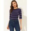 INSPIRE CHIC Women's Elbow Sleeves Boat Slim Fit Casual Stripe Animal Print Multi Floral Pattern T-Shirt - 2 of 4