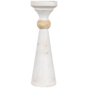 Northlight Wooden Pedestal Pillar Candle Holder - 12" - Brushed Antique White - 1 of 4