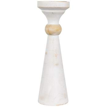 Northlight Wooden Pedestal Pillar Candle Holder - 12" - Brushed Antique White