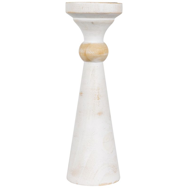 Northlight Wooden Pedestal Pillar Candle Holder - 12" - Brushed Antique White, 1 of 6