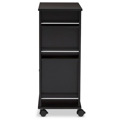 Dark Brown Rubberwood Mobile Wine Bar Cabinet with Storage