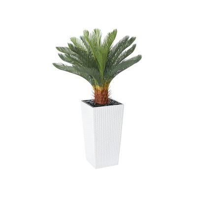 Kazeila 4ft UV Resistant Artificial Cycas Tree with Planter, Big Pre Potted Sago Palm Tree (Indoor/Outdoor) for Office House Decor