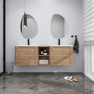 GDFStudio Nibley Wall-Mounted Bathroom Vanity with Ceramic Sink and Storage Shelves - 1 of 4