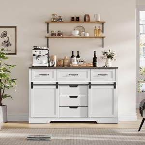 6 Drawers Dresser, Farmhouse Modern Dressers, Chest of Drawers with Sliding Barn Doors for Bedroom, Living Room, White - 1 of 4