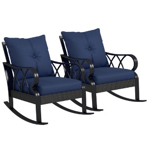 Outsunny Outdoor Wicker Rocking Chair with Padded Cushions, Aluminum Furniture Rattan Porch Rocker Chair w/ Armrest for Garden, Patio, and Backyard - 1 of 4