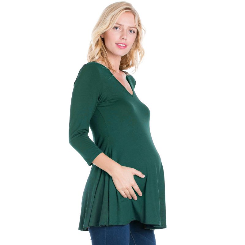 24seven Comfort Apparel Womens Three Quarter Sleeve V-Neck Maternity Tunic Top, 2 of 5