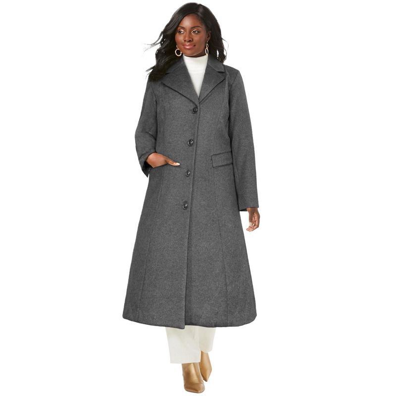 Jessica London Women's Plus Size Full Length Wool Blend Coat, 1 of 2