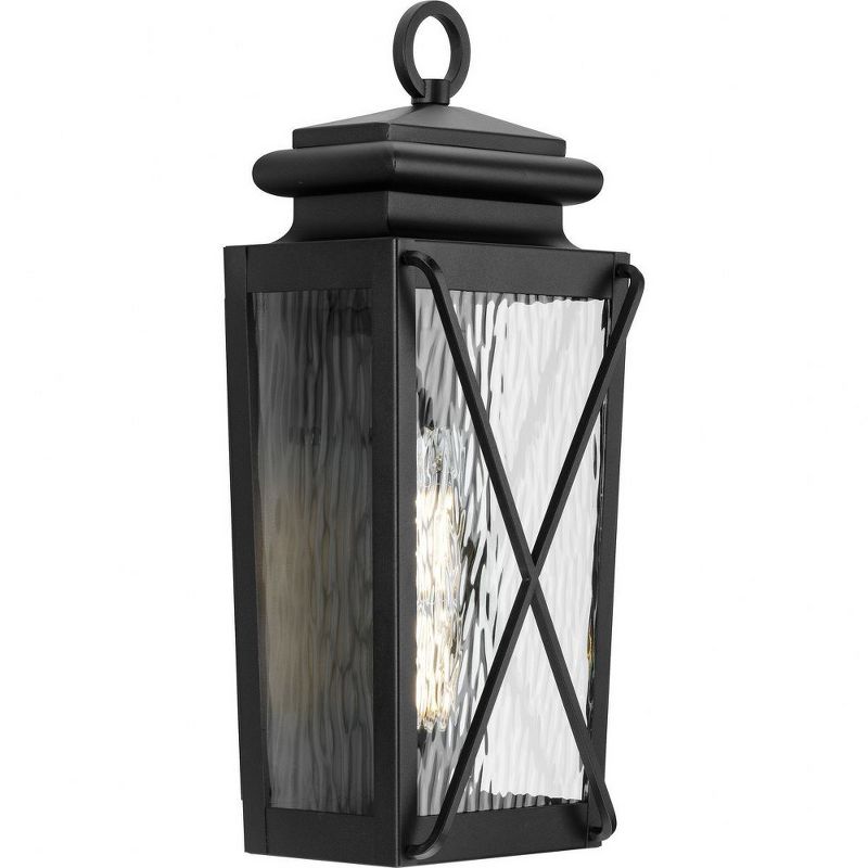Progress Lighting Wakeford 1-Light Outdoor Textured Black Wall Lantern with Water Glass Shade, 1 of 2