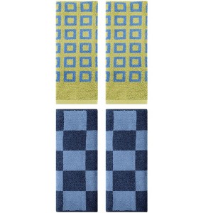 REGALWOVEN 4 Pcs Bathroom Checkered Cotton Face Decorative Hand Towel Set - 1 of 4