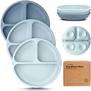 3-Pack Prep Suction Plates for Baby, 100% Silicone Toddler Plates, BPA-Free Divided Baby Plates with Suction - 1 of 4