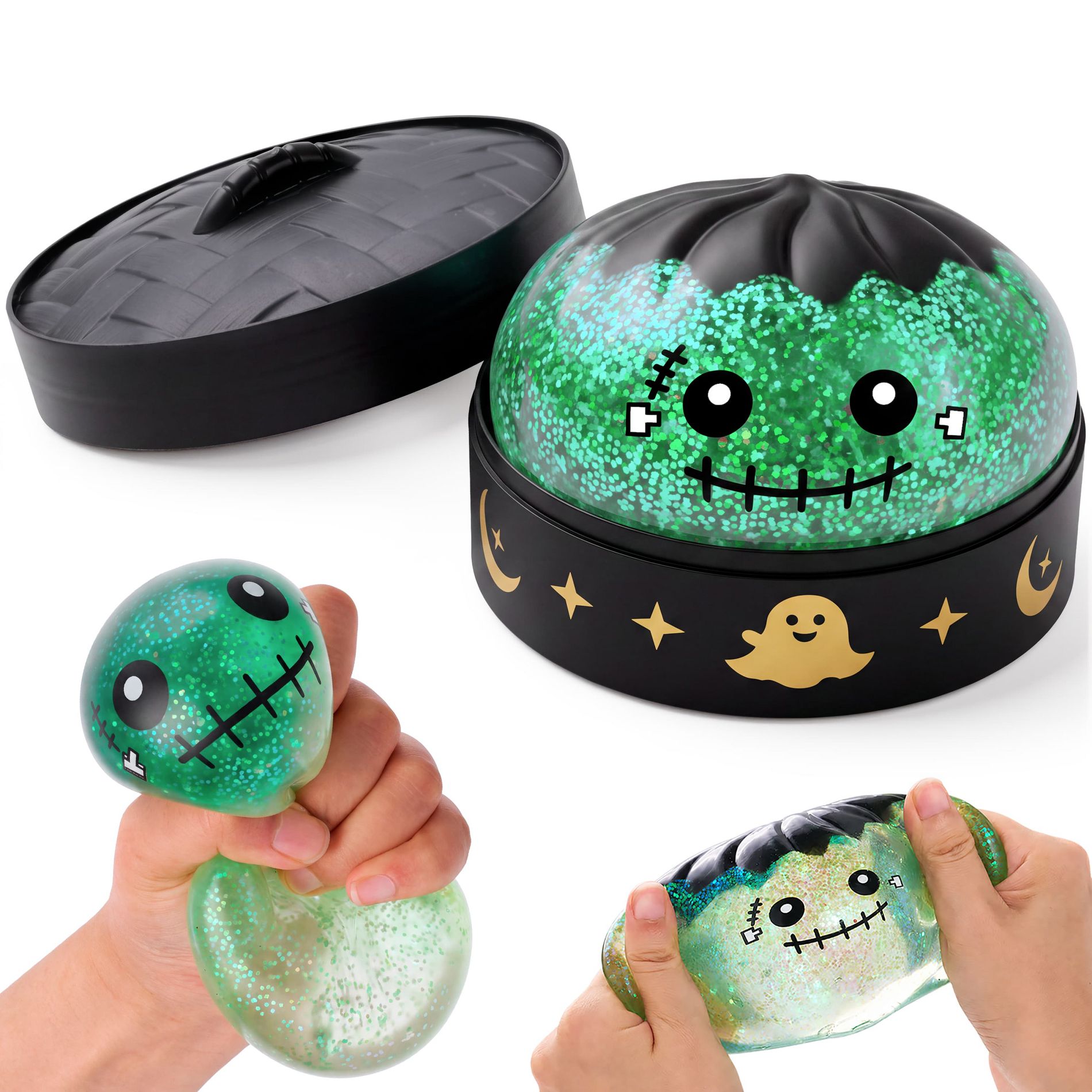 Joyfy Dumpling Squishy Toy, Soft Stretchy Squeeze Toy, Halloween Frankenstein Soft Squishy Glitter Bao for Anxiety Stress Relief Sensory Fidget Toys