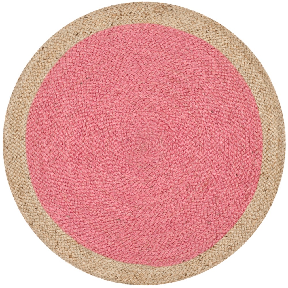 Pink/Natural Solid Woven Round Accent Rug 3'