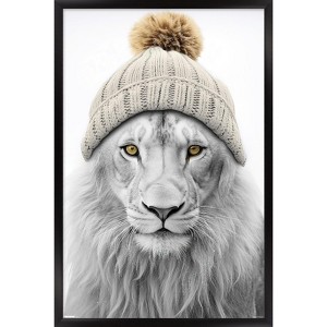 Trends International Sasha - Lion In Winter Framed Wall Poster Prints - 1 of 4