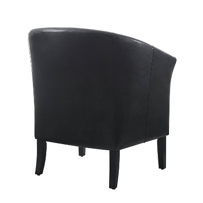Modern Barrel Black Faux Leather Accent Chair with Wood Frame