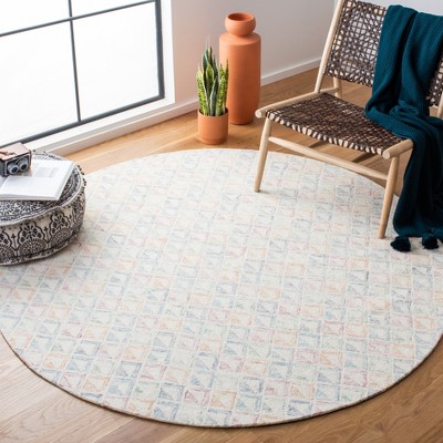 Ivory and Blue 6' Round Hand-Tufted Wool Area Rug