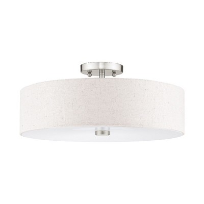 Elegant Brushed Nickel 4-Light Semi-Flush Mount with Oatmeal Fabric Shade
