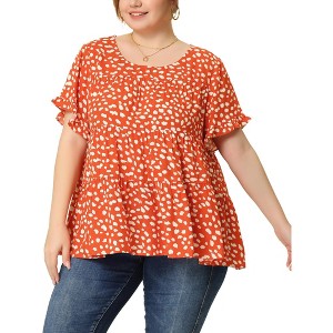 Agnes Orinda Women's Plus Size Polka Dots Casual Round Neck Flutter Sleeve Peplum Babydoll Blouses - 1 of 4