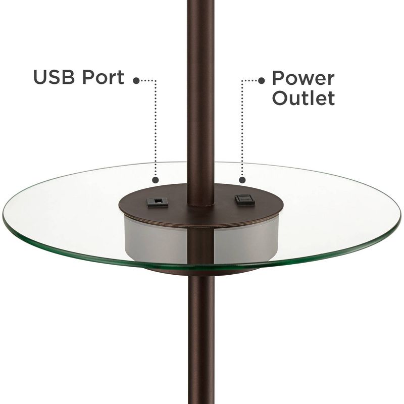 360 Lighting Caper Modern Floor Lamp with Tray Table 60 1/2" Tall Bronze USB and AC Power Outlet Off White Fabric Drum Shade for Living Room Office, 5 of 10