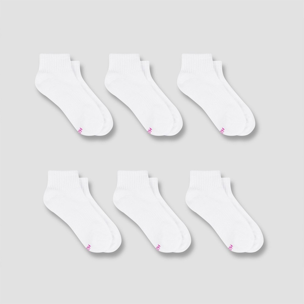 Hanes Performance Women's Extended Size Cushioned 6pk Ankle Athletic Socks - White 8-12 -  78306103
