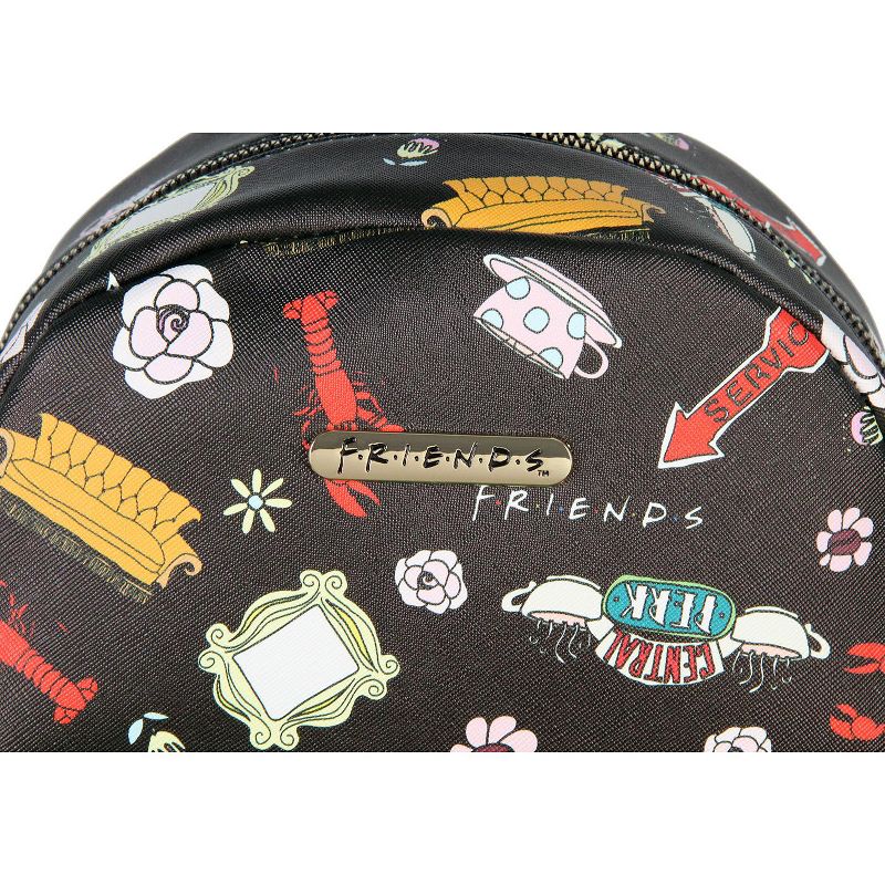 Friends TV Show Allover Toss Print Faux Saffiano Leather Mini Backpack Bag Black, 4 of 7