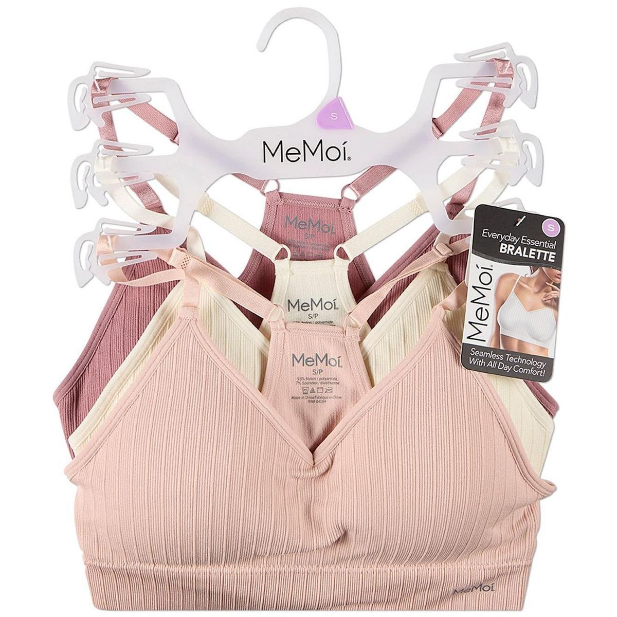 Memoi 3 Pack Women's Seamless Racer-Back Ribbed Tag-Free Padded Bras - thumbnail 2