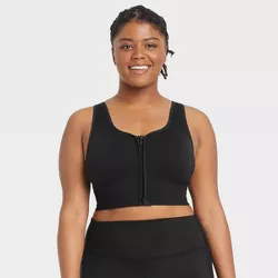 Women's Plus Size Medium Support Seamless Zip-Front Sports Bra - All in Motion™ Black 4X