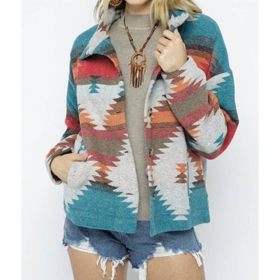 Women's Soft Comfy Lightweight Aztec Pattern Jacket - Blue B