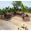 10 Piece Outdoor Patio PE Wicker Rattan Sofa Set,Metal Frame Cushions Conversation Set,Sectional Detachable Lounger with Coffee Table-Coolbibila - 2 of 4
