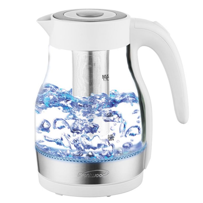 Brentwood Glass 1.7 Liter Electric Kettle with Tea Infuser in White, 1 of 9