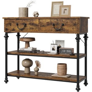 39.4" Narrow Console Table with 2 Drawers, Sofa Table, Small Entryway Table with 3-Tier Storage Shelves, Behind Couch Table, for Living Room, Hallway - 1 of 4