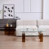 VYNXARIA Modern Tempered Glass Coffee Table with 2-Tier Storage and Brown Legs - 3 of 4