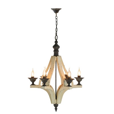 VYNXARIA 6 - Light Distressed White Wood Ceiling Lights, Vintage Hanging Chandelier with Adjustable Chain for Home