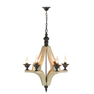 VYNXARIA 6 - Light Distressed White Wood Ceiling Lights, Vintage Hanging Chandelier with Adjustable Chain for Home - 1 of 4