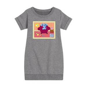 - Blue's Clues & You! - Blue Polaroid Graphic Short Sleeve Fleece Dress - 1 of 4