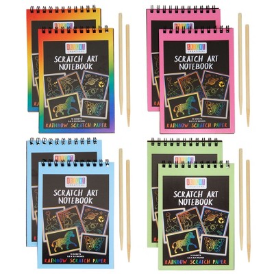 Bright Creations 8 Pack Rainbow Color Scratch Art Pads Set for Kids with Wooden Styluses, 10 Sheets, 5.5 x 3.9 in