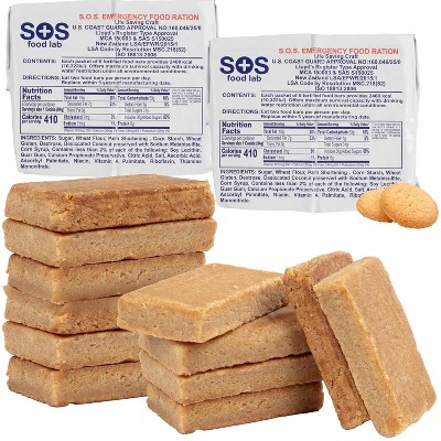 SOS Food Lab Emergency Food Bar - 2400 Calorie Ration (2 Pack Shortbread Cookie) - 2 Day/48 Hour Ready to Eat Supply for Camping - 5 Year Shelf Life!