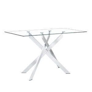 Dolonm  51.18" Rectangular Clear Tempered Glass Dining Table,Stylish Design with Silver Chrome Plated Metal Legs, Dining Table for Dining Room - 1 of 4