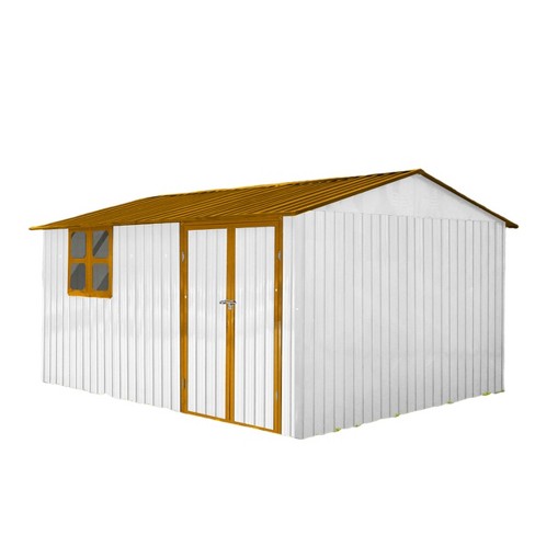 Metal Metal garden sheds outdoor storage sheds with window Yellow+White - image 1 of 4