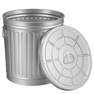 Round Galvanized Steel, Trash Can with Lid - Durable Metal Bucket for Backyard, Lawn, Garden and Yard Use - 1 of 4