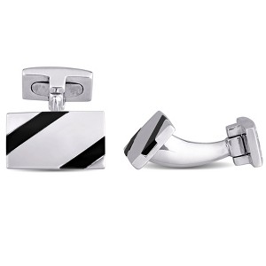 EVERLY JEWELRY |Sterling Silver Onyx and White and Square Crystal Cufflinks - 1 of 4