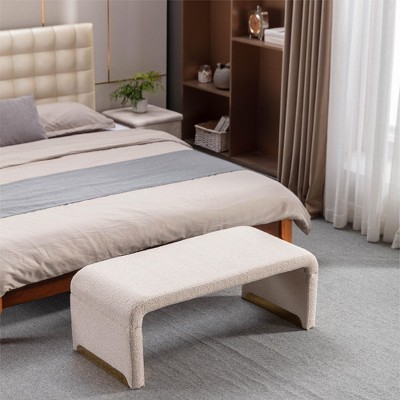 43.31"New Boucle Fabric Loveseat Ottoman Footstool Bedroom Bench Shoe Bench With Gold Metal Legs,Ivory