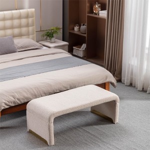 43.31"New Boucle Fabric Loveseat Ottoman Footstool Bedroom Bench Shoe Bench With Gold Metal Legs,Ivory - 1 of 4