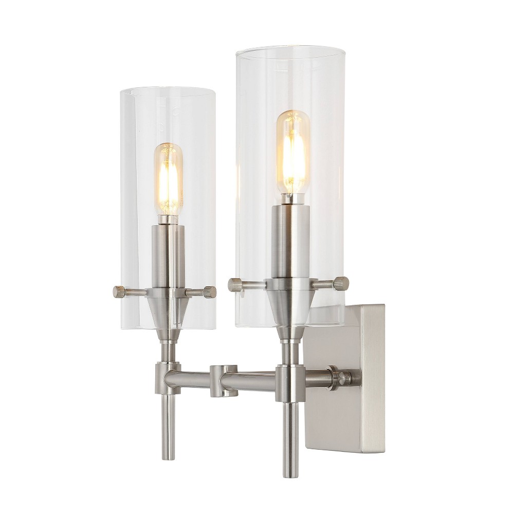 Photos - Light Bulb 13.5" 2-Light Cato Modern Iron/Glass LED Vanity Nickel/Clear - JONATHAN Y