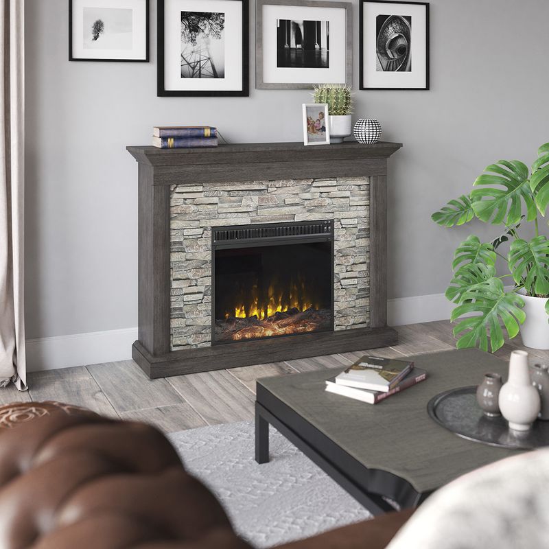 Twin Star Home Keeton Rustic Stone Electric Fireplace Mantel Package, 3 of 9