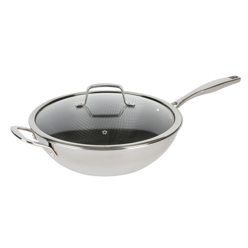 Kenmore Elite Luke 12 Inch Non-Stick Tri-Ply Stainless Steel Wok with Glass Lid, 1 of 8