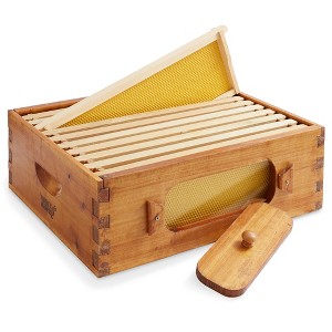 Honey Keeper Hive Box with Window, 100% Beeswax Coated Beehive Kit with 10 Wooden Frames and Waxed Foundations for Langstroth Beekeeping - 1 of 4